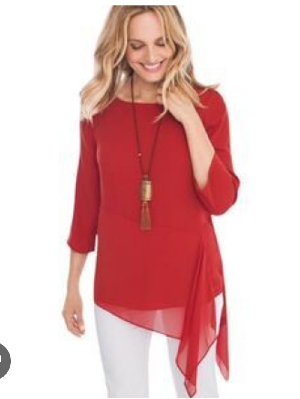 Nwt Chico'sβ Asymmetrical Tunic Top Solid Popover Rich Paprika Blouse Size 3